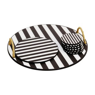 Taca i Zestaw Podkładek, Czarny i Biały