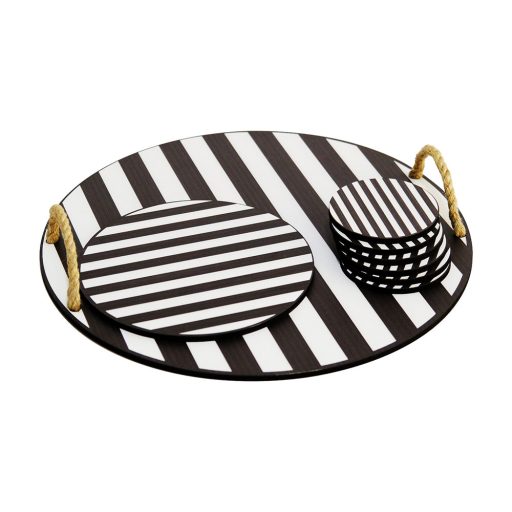 Taca i Zestaw Podkładek, Czarny i Biały
