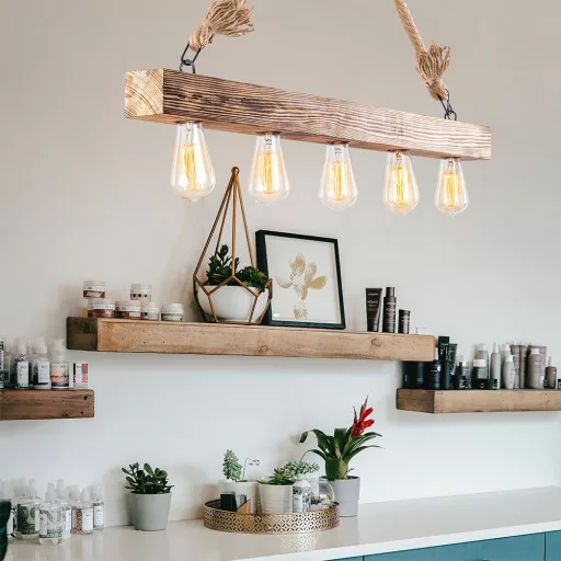 Lampa sufitowa z drewna w stylu vintage