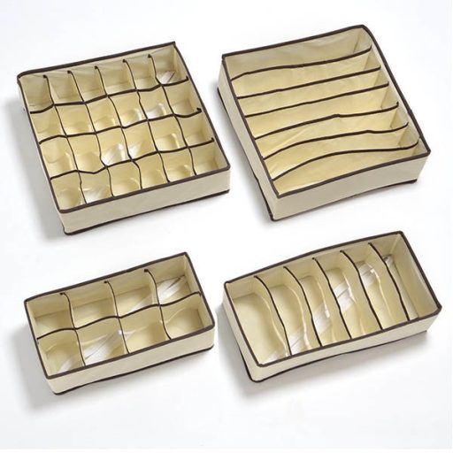 Zestaw 4 pudełek do przechowywania - beżowy