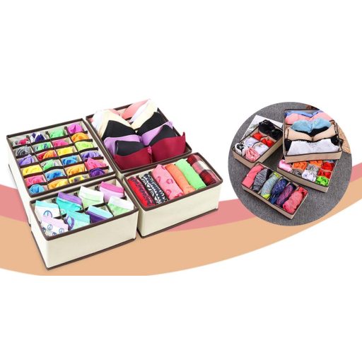 Zestaw 4 pudełek do przechowywania - beżowy