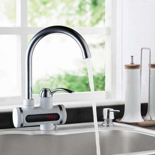 Bateria kranowa z podgrzewaczem wody, Wyświetlacz LED  - pionowa, przyłącze dolne