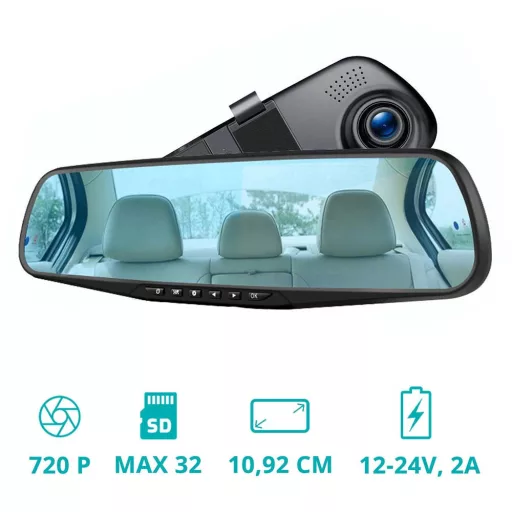Wbudowany w lusterko wsteczne rejestrator wideo z funkcją kamery cofania