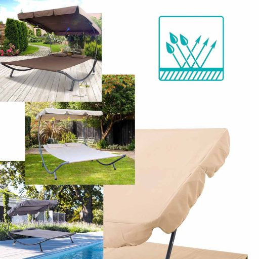 Leżanka ogrodowa z daszkiem, 2 osobowa-beżowa