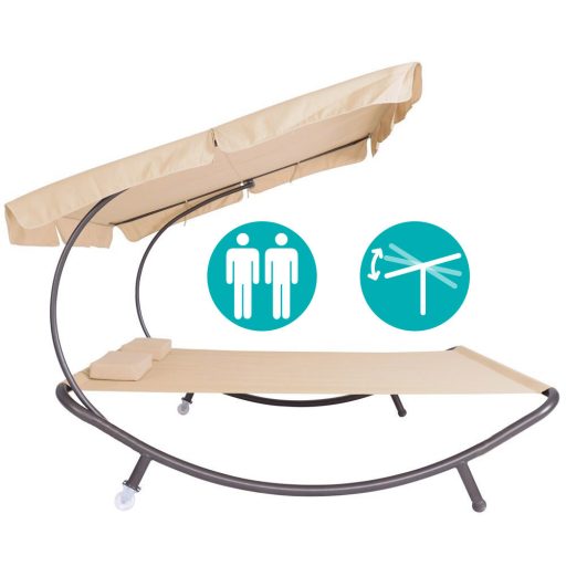 Leżanka ogrodowa z daszkiem, 2 osobowa-beżowa