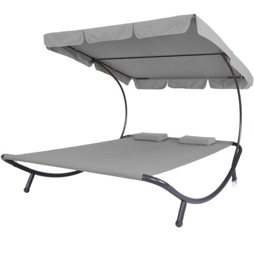 Leżanka ogrodowa z daszkiem, 2 osobowa-szara