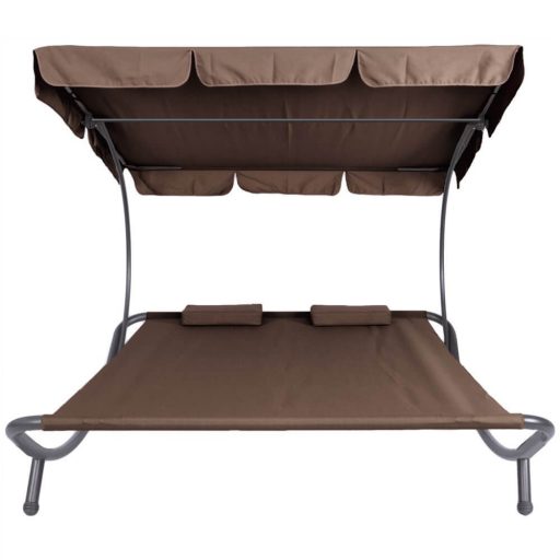 Leżanka ogrodowa z daszkiem, 2 osobowa-ciemnobrązowa