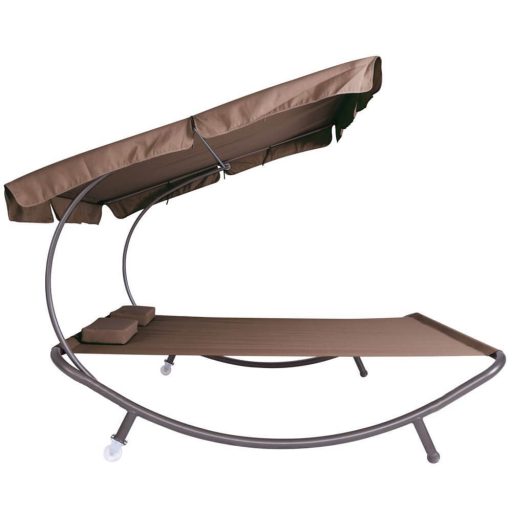 Leżanka ogrodowa z daszkiem, 2 osobowa-ciemnobrązowa