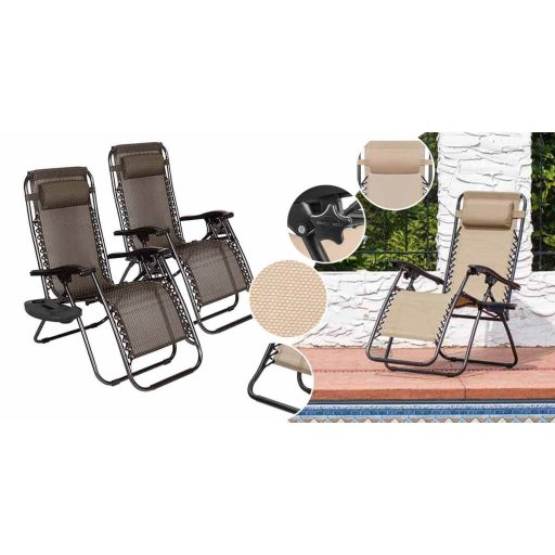 Krzesło ogrodowe zerowej grawitacji z uchwytem na napoje w prezencie, 2 szt-brązowe