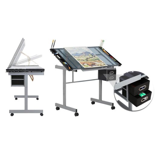 Stół projektowy ze szklanym blatem i regulacją