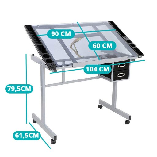 Stół projektowy ze szklanym blatem i regulacją