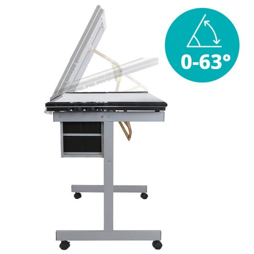 Stół projektowy ze szklanym blatem i regulacją