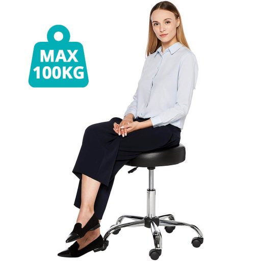 Krzesło kosmetyczne na kółkach z regulowaną wysokością-czarne