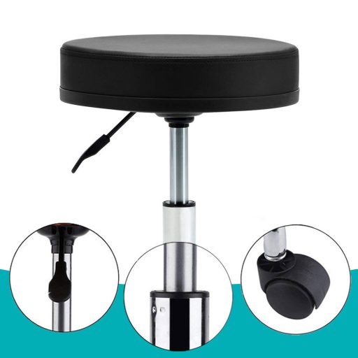 Krzesło kosmetyczne na kółkach z regulowaną wysokością-czarne