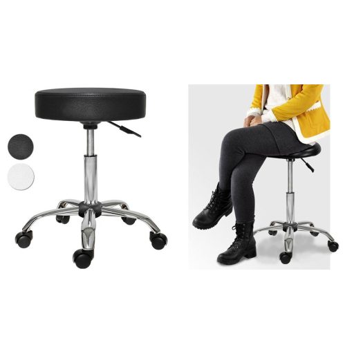 Krzesło kosmetyczne na kółkach z regulowaną wysokością-czarne