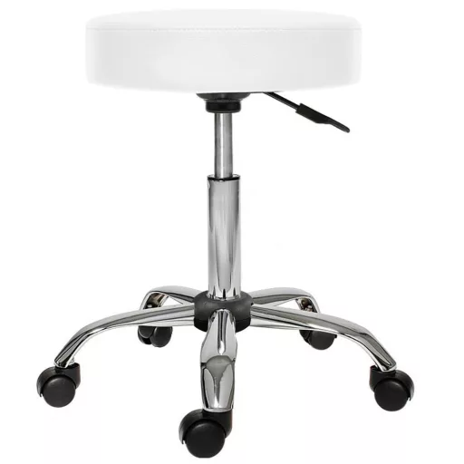 Krzesło kosmetyczne na kółkach z regulowaną wysokością-białe