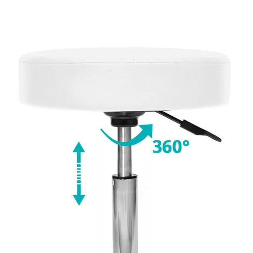 Krzesło kosmetyczne na kółkach z regulowaną wysokością-białe