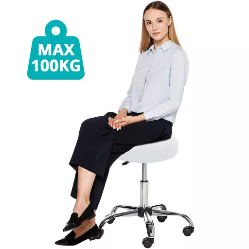 Krzesło kosmetyczne na kółkach z regulowaną wysokością-białe