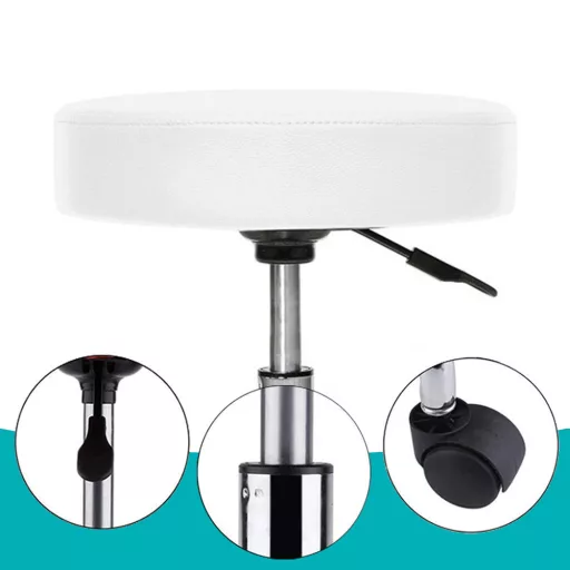 Krzesło kosmetyczne na kółkach z regulowaną wysokością-białe