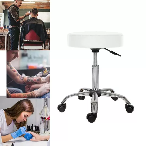 Krzesło kosmetyczne na kółkach z regulowaną wysokością-białe