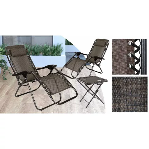 2 krzesła ogrodowe zerowej grawitacji ze stolikiem