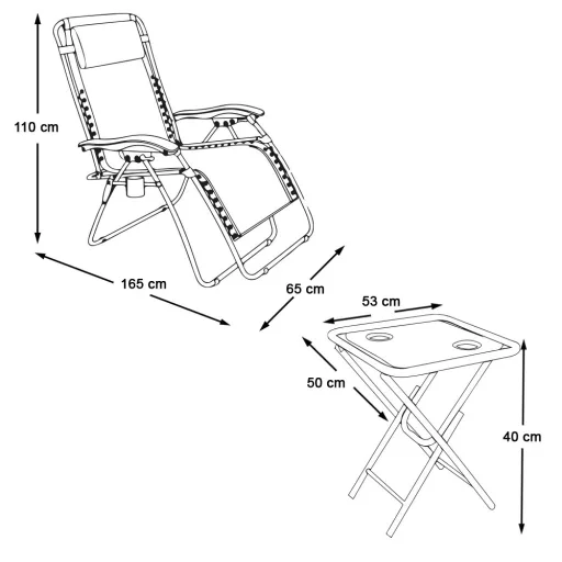 2 krzesła ogrodowe zerowej grawitacji ze stolikiem