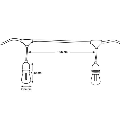 Sznur świetlny LED, wodoodporny, 15 lampek z diodami LED, gwint E27, 14,6 m, barwa światła ciepła biel