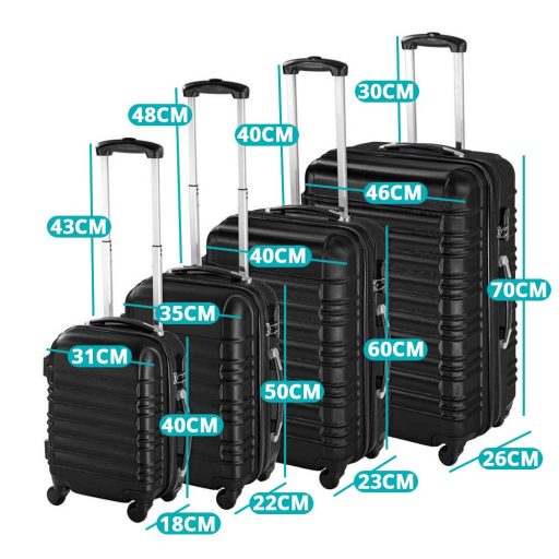 Zestaw 4 sztywnych walizek, dostępny w 4 kolorach-czarny