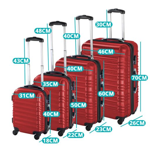 Zestaw 4 sztywnych walizek, dostępny w 4 kolorach-czerwony