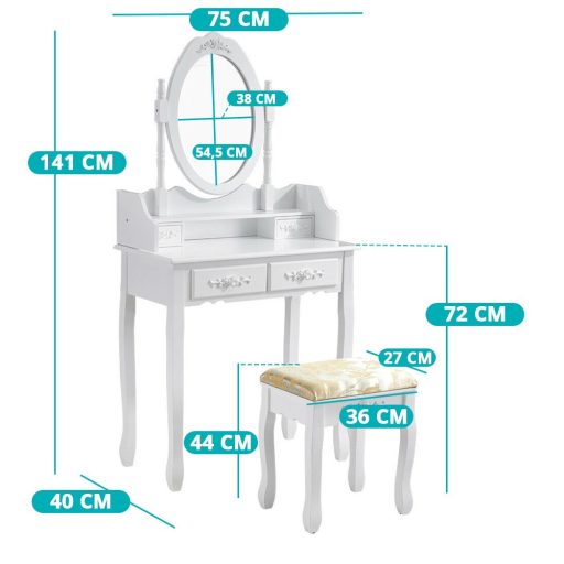 Toaletka lustrzana z taboretem Rome, w kilku kolorach-biała