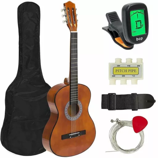 Gitara akustyczna dla początkujących, z tunerem w prezencie, w 2 kolorach-brązowa