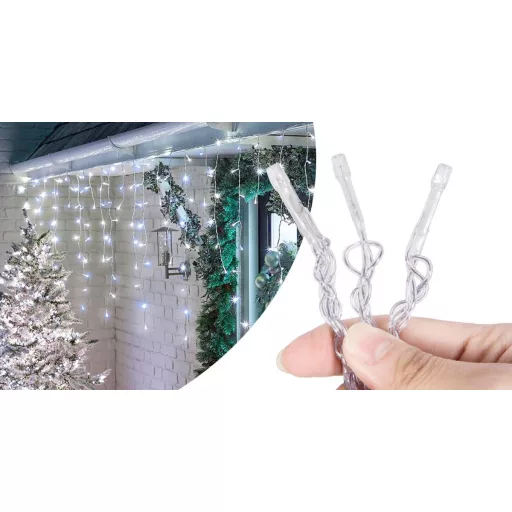 Kurtyna świetlna, sople LED-owe, w 2 rozmiarach, zimna biel-230 LED-owy