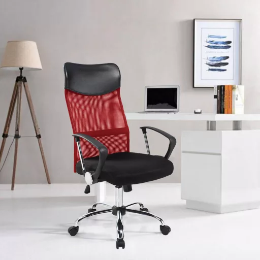 Ergonomiczne krzesło biurowe z podwyższonym oparciem, w 3 kolorach - czerwone