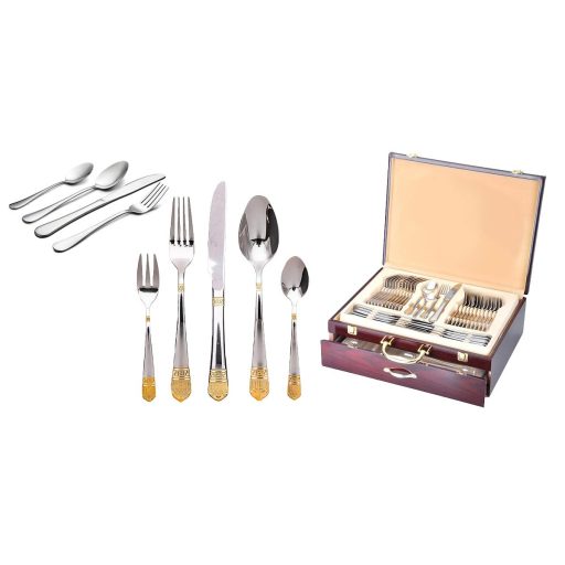 84-częściowy komplet sztućców-srebrny/złoty