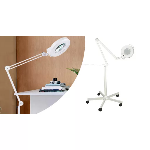 Lampa kosmetyczna z lupą na statywie