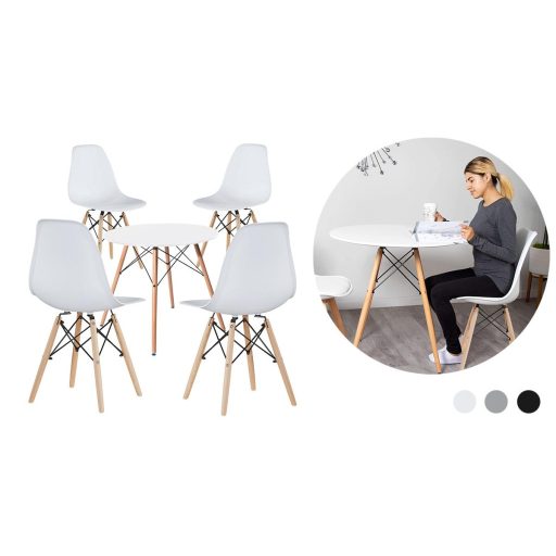 4 nowoczesne krzesła do jadalni i stół, w 3 kolorach-białe