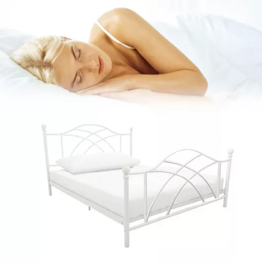 Metalowa rama łóżka Lotti ze stelażem w prezencie, dostępne w kilku wymiarach i kolorach-90x200 cm-owa-biała