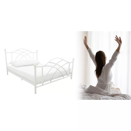 Metalowa rama łóżka Lotti ze stelażem w prezencie, dostępne w kilku wymiarach i kolorach-90x200 cm-owa-biała