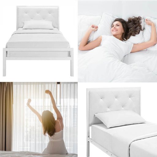 Metalowa rama łóżka Hanna ze stelażem w prezencie, dostępne w kilku wymiarach i kolorach-90x200 cm-owa-biała