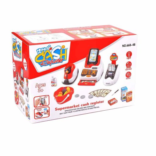 Kasa fiskalna dla dzieci w kilku kolorach, czerwono-biała