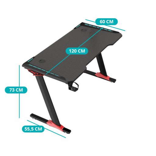 Profesjonalny stół gamingowy z powłoką z włókna węglowego, z oświetleniem LED 