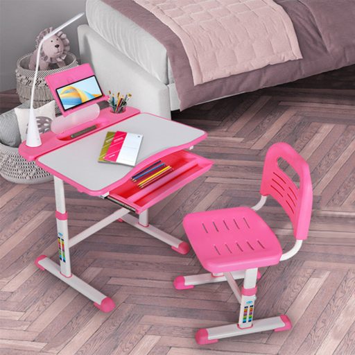 Biurko dziecięce wielofunkcyjne z regulacją wysokości-różowe