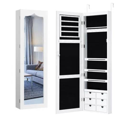 Szafka ścienna na biżuterię z lustrem i oświetleniem