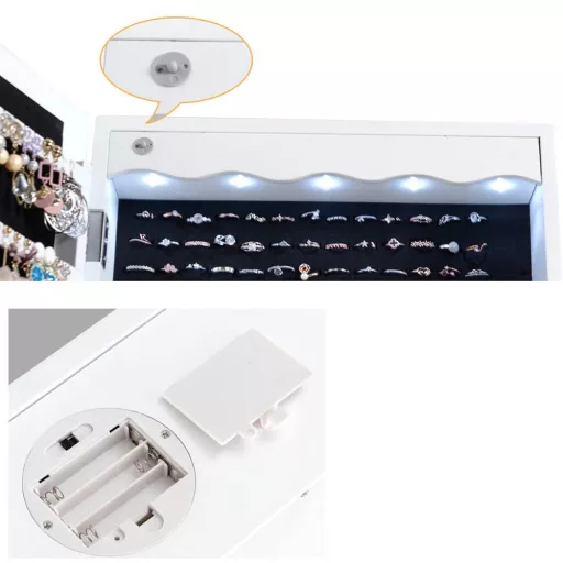 Szafka ścienna na biżuterię z lustrem i oświetleniem