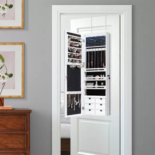 Szafka ścienna na biżuterię z lustrem i oświetleniem