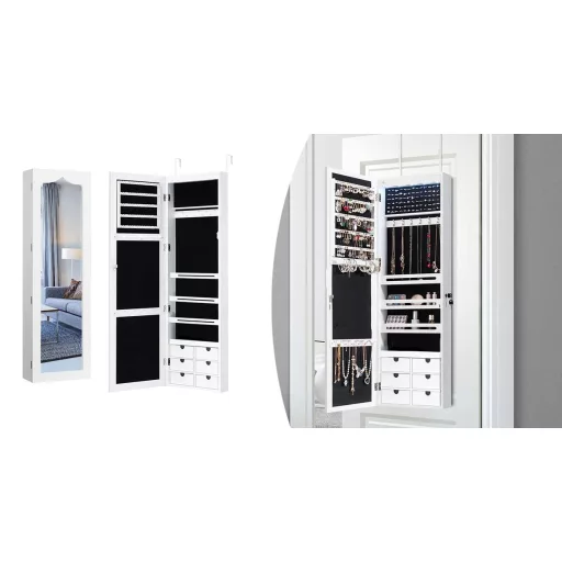 Szafka ścienna na biżuterię z lustrem i oświetleniem