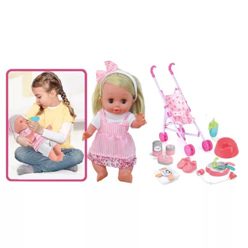 Lalka mówiąca z wózkiem i akcesoriami