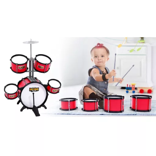 Zestaw perkusyjny dla dzieci z krzesłem, bordowy