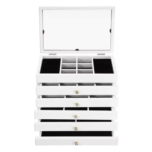 Pudełko na biżuterię z 6 przegródkami, białe