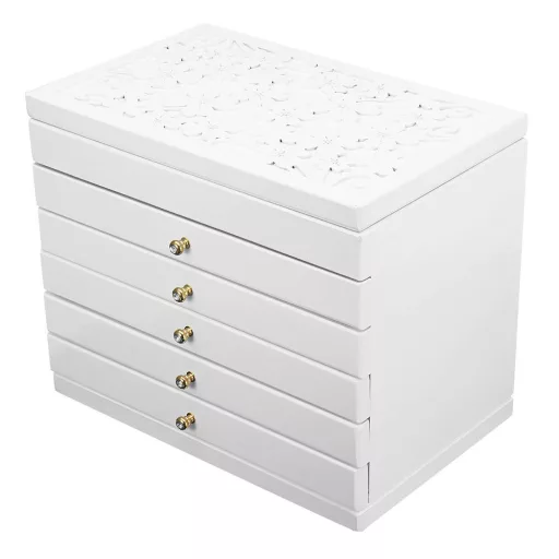 Pudełko na biżuterię z 6 przegródkami, białe